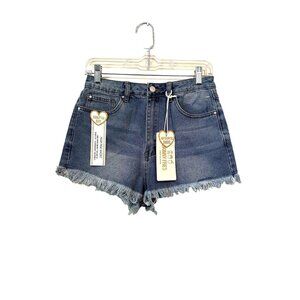 Skinny Fries Cutoff Medium Wash Denim Blue Jean Shorts High Rise Size Medium